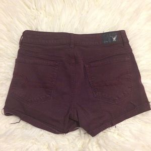 Y2K American Eagle Hi Rise Shortie Micro Mini Shorts Size 4 Super Stretch Red